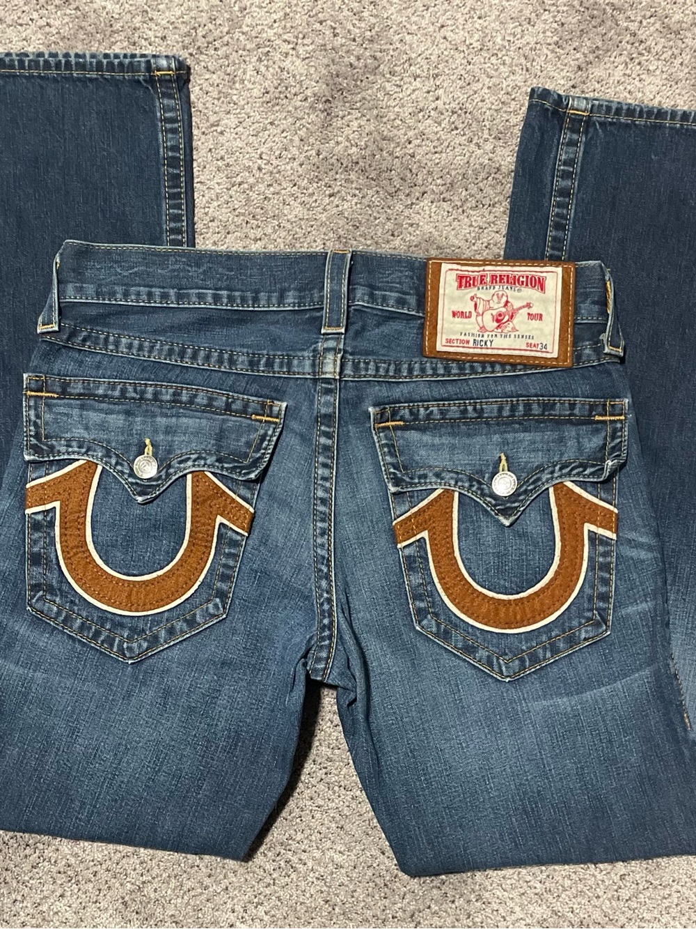 True Religion Ricky Super T Jeans Mens 33x34 Denim USA Vintage Y2K Horseshoe
